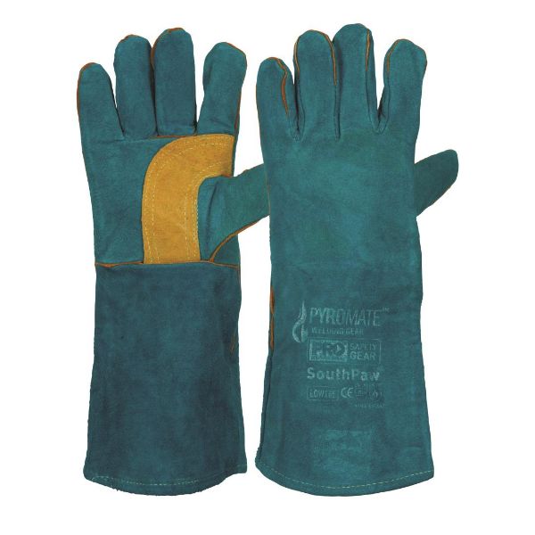 Picture of LEATHER WELDER GREEN GOLD LEFTIES GLOVES