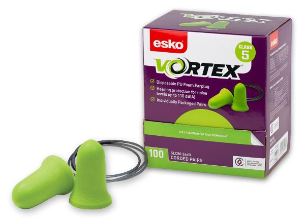 Picture of ESKO VORTEX EARPLUGS GREEN CORDED BOX OF 100