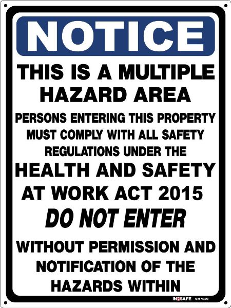 Picture of NOTICE THIS IS A MUTIPLE HAZARD AREA SIGN 450 X 600 PVC