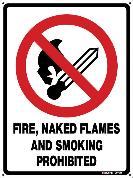 Picture of FIRE NAKED FLAMES AND SMOKING PROHIBITED SIGN 225 X 300 PVC
