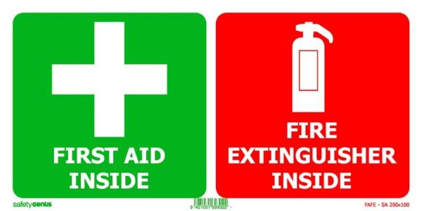 Picture of FIRST AID & FIRE EXTINGUISHER STICKER SIGN 200 X 100